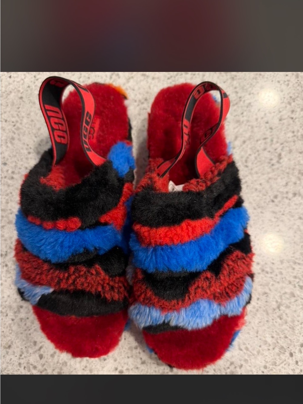 Colorful UGG Fuzzy Slide Sandals - Red, Blue, Black